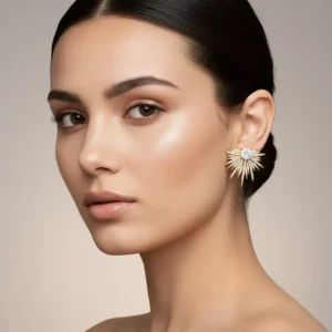 Zubelin Radiant Sunburst Statement Earring with AD in Gold Finish - Image 2