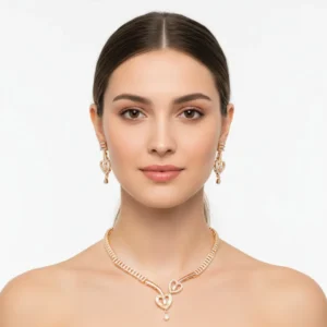 Rose Gold–Plated AD Heart Necklace Set with Earrings